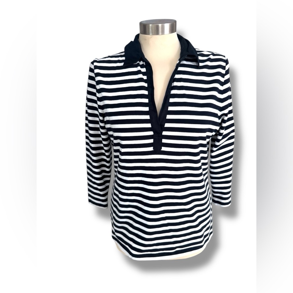 Talbots Striped Pullover Johnny Collar Size Medium